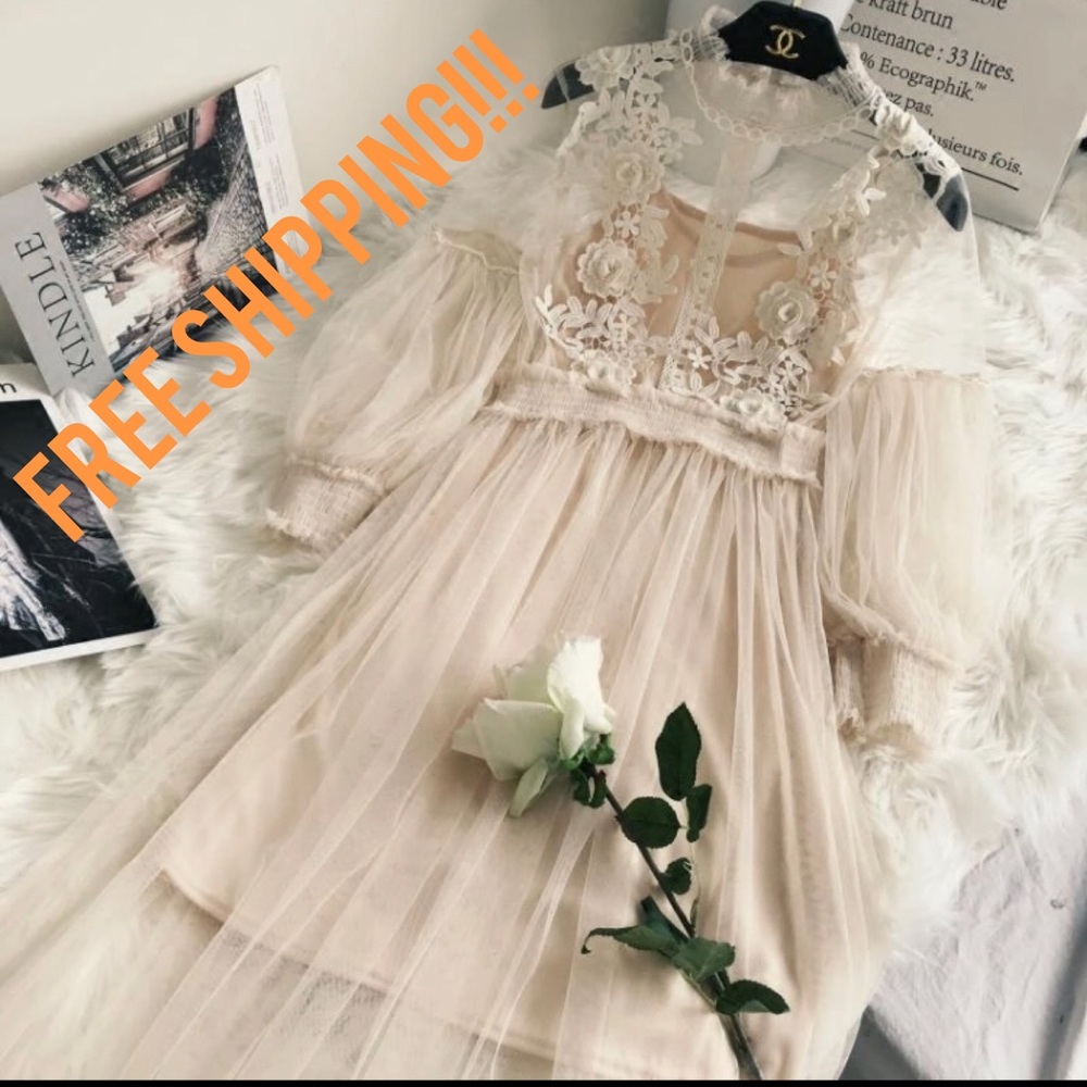 Ethereal Lace Dress with Long Sleeves